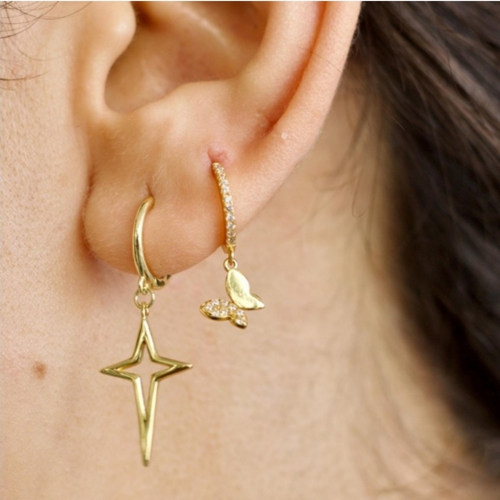 Gold and Silver Butterfly Drop Earrings - Picture 5 of 5